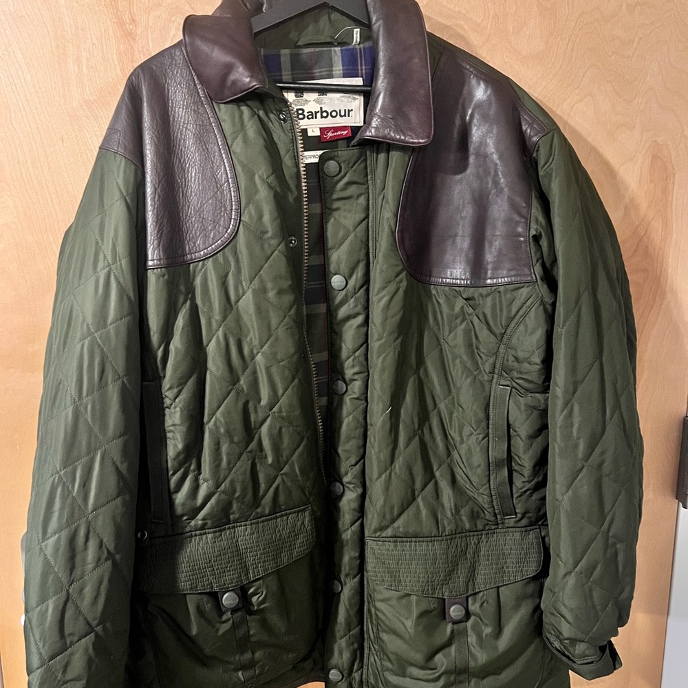 Barbour Green Quilted Jacket with Leather Accents